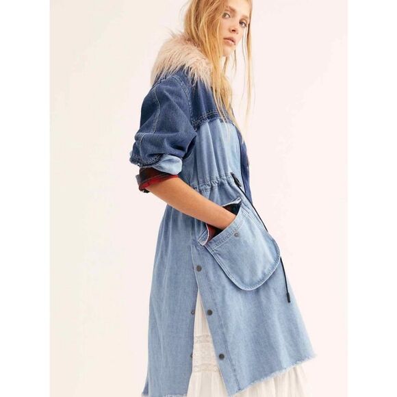 New Free People Days to Come Denim Parka Coat Large - Picture 1 of 10